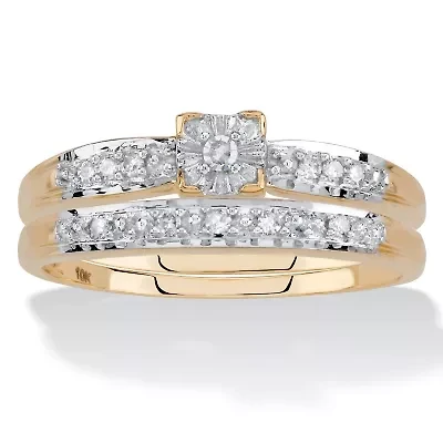 1/8 Cttw. 2-Piece 10k Yellow Gold Diamond Engagement Wedding Ring Set