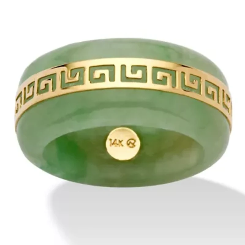 Genuine Green Jade 14k Yellow Gold "Greek Key" Ring