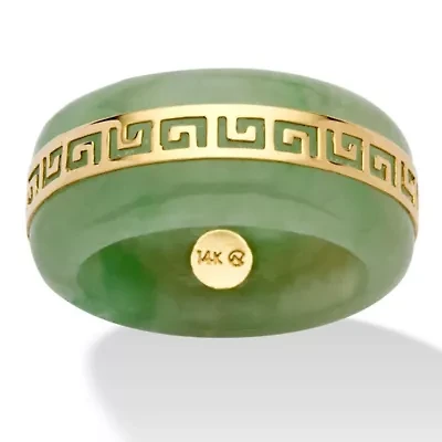 Genuine Green Jade 14k Yellow Gold "Greek Key" Ring