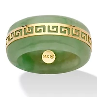 Genuine Green Jade 14k Yellow Gold "Greek Key" Ring