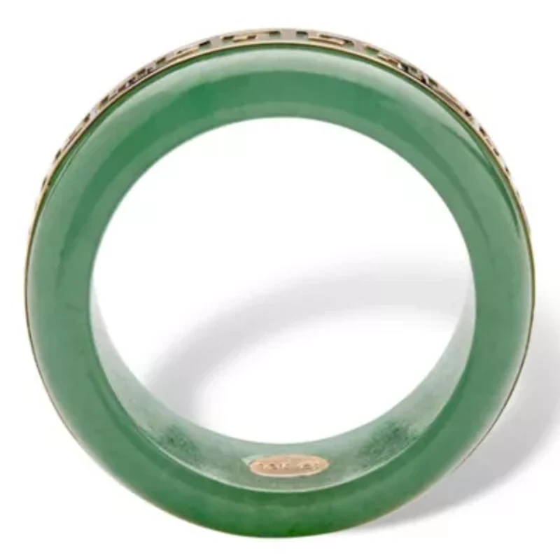 Genuine Green Jade 14k Yellow Gold "Greek Key" Ring