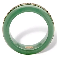 Genuine Green Jade 14k Yellow Gold "Greek Key" Ring