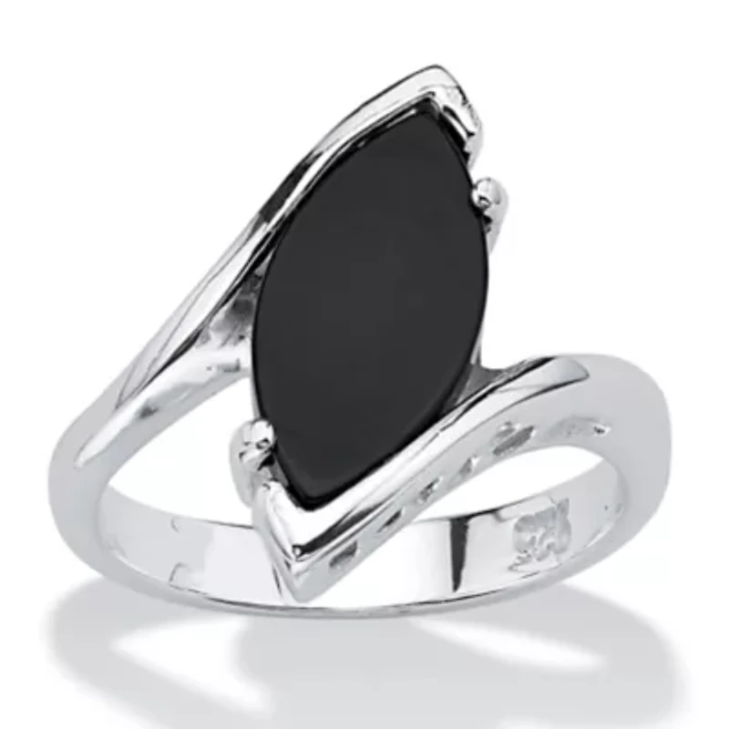 Marquise-Shaped Genuine Onyx .925 Sterling Silver Classic Ring