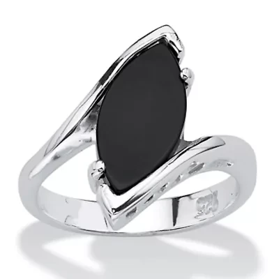 Marquise-Shaped Genuine Onyx .925 Sterling Silver Classic Ring