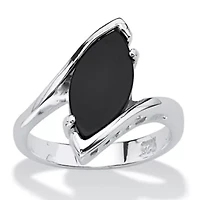 Marquise-Shaped Genuine Onyx .925 Sterling Silver Classic Ring