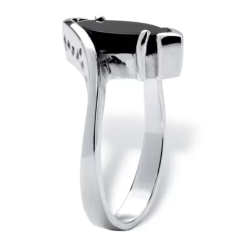 Marquise-Shaped Genuine Onyx .925 Sterling Silver Classic Ring