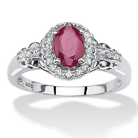 1.18 TCW Oval Genuine Ruby and Topaz Halo Ring .925 Sterling Silver