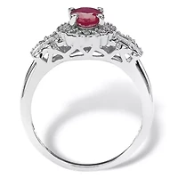 1.18 TCW Oval Genuine Ruby and Topaz Halo Ring .925 Sterling Silver