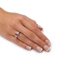 1.18 TCW Oval Genuine Ruby and Topaz Halo Ring .925 Sterling Silver