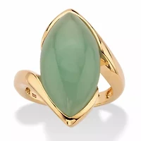 Marquise-Cut Genuine Green Jade Gold-Plated Sterling Silver Cabochon Bypass Ring