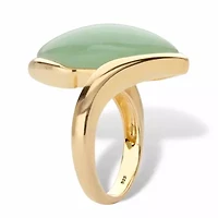 Marquise-Cut Genuine Green Jade Gold-Plated Sterling Silver Cabochon Bypass Ring