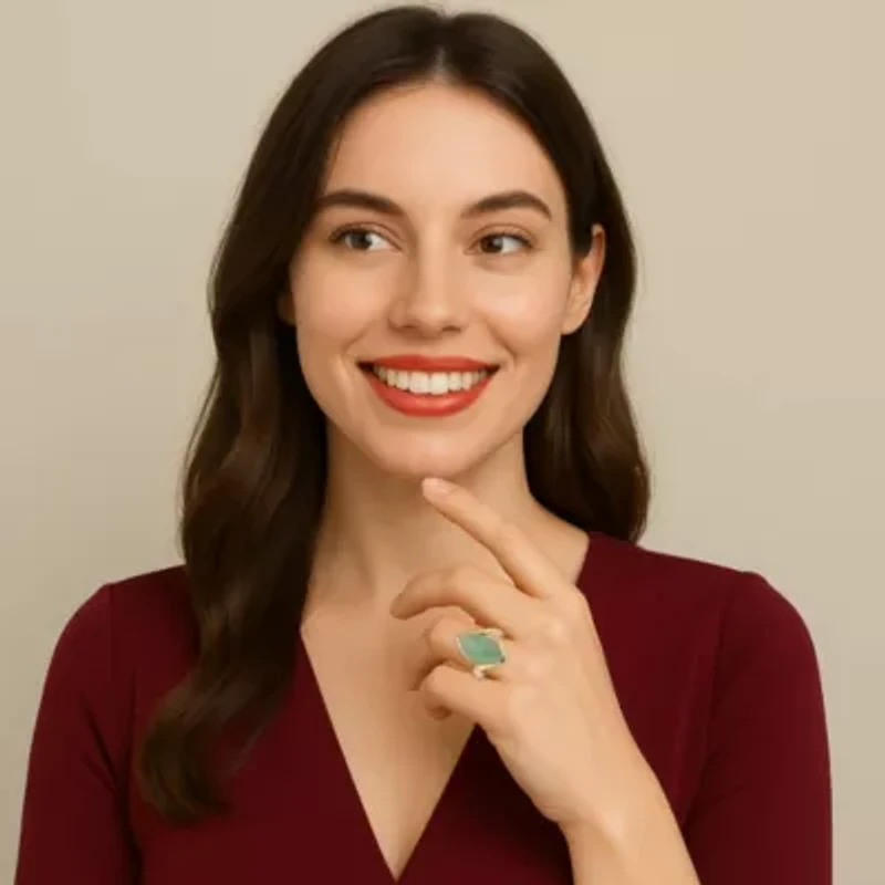 Marquise-Cut Genuine Green Jade Gold-Plated Sterling Silver Cabochon Bypass Ring