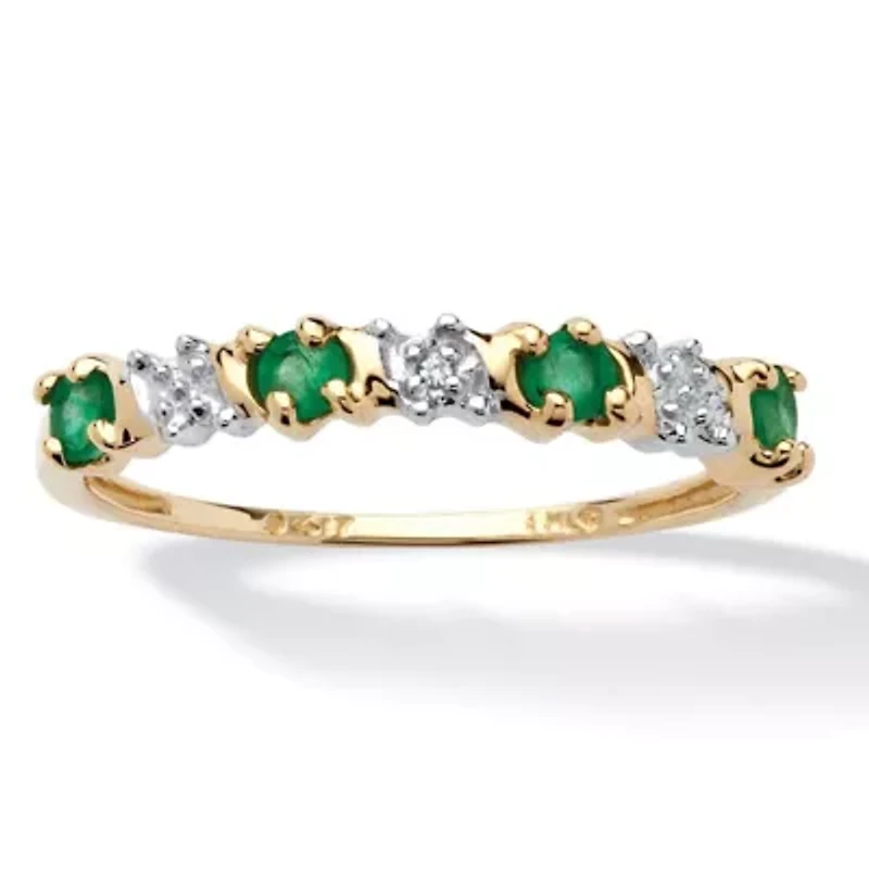 .32 TCW Genuine Round Emerald and Diamond Accent Ring 10k Gold