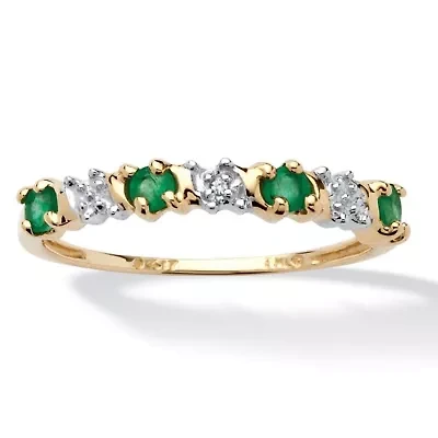 .32 TCW Genuine Round Emerald and Diamond Accent Ring 10k Gold