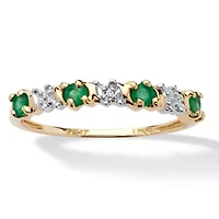 .32 TCW Genuine Round Emerald and Diamond Accent Ring 10k Gold