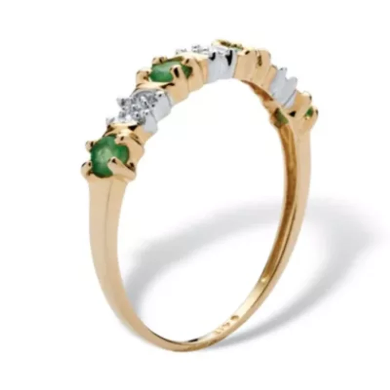 .32 TCW Genuine Round Emerald and Diamond Accent Ring 10k Gold