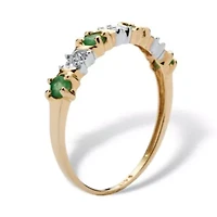 .32 TCW Genuine Round Emerald and Diamond Accent Ring 10k Gold