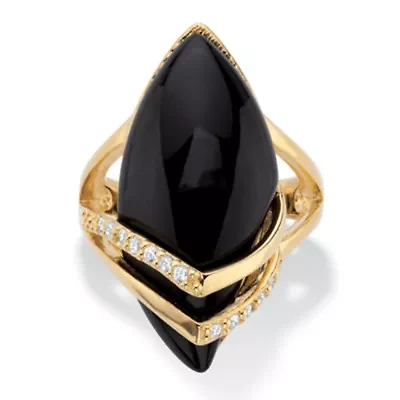 .16 TCW Genuine Onyx and Cubic Zirconia Yellow Gold-Plated Marquise Ring
