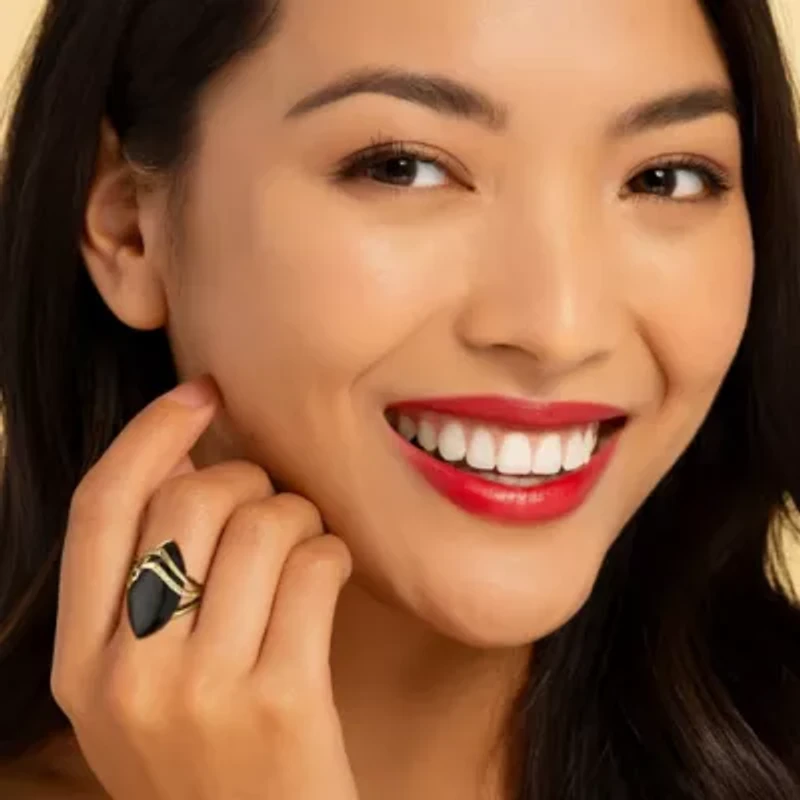 .16 TCW Genuine Onyx and Cubic Zirconia Yellow Gold-Plated Marquise Ring