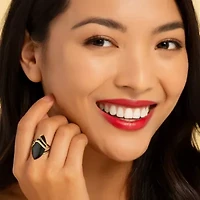 .16 TCW Genuine Onyx and Cubic Zirconia Yellow Gold-Plated Marquise Ring