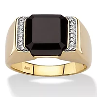 Men's Genuine Black Onyx and CZ Accent 18k Gold-plated Silver Square Ring