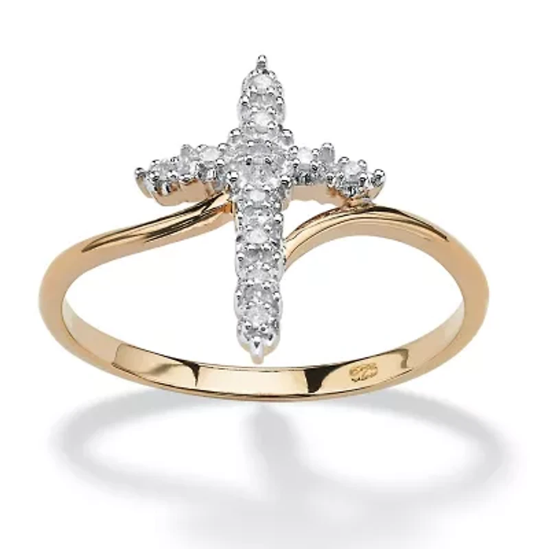 Diamond Accent Cross Ring Gold-Plated Sterling Silver