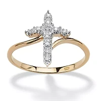 Diamond Accent Cross Ring Gold-Plated Sterling Silver