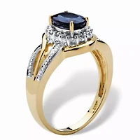 10k Yellow Gold Oval Blue Sapphire and Round Diamond Accent Ring