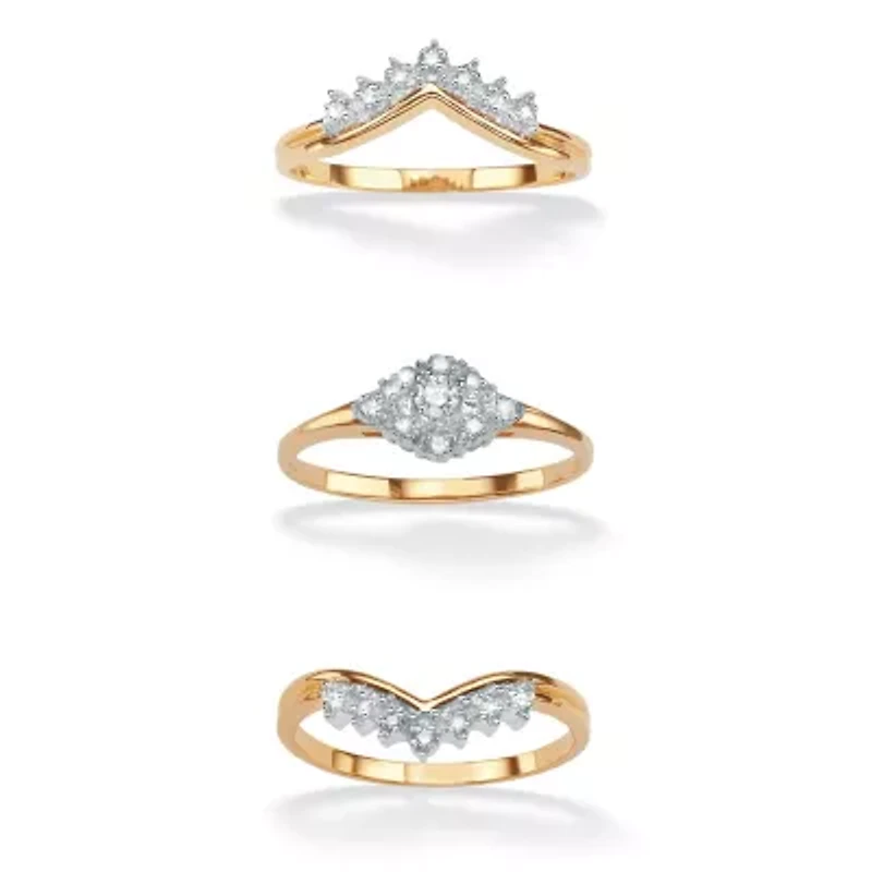 1/5 TCW Diamond 18k Yellow Gold-plated Sterling Silver 3-Piece Wedding Ring Set