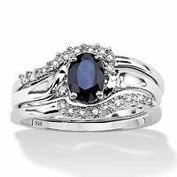 3 Piece 1.05 TCW Oval Sapphire and Diamond Accent Bridal Ring Set