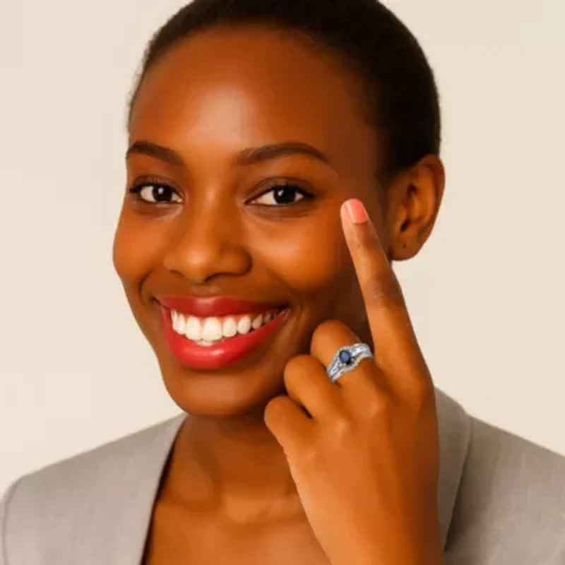 3 Piece 1.05 TCW Oval Sapphire and Diamond Accent Bridal Ring Set