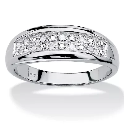 Men's 1/8 cttw Round Genuine Diamond Platinum-plated Silver Wedding Ring