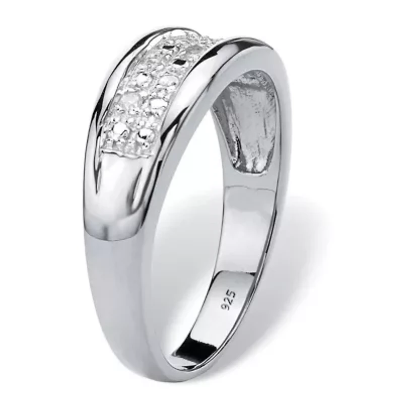 Men's 1/8 cttw Round Genuine Diamond Platinum-plated Silver Wedding Ring