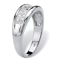 Men's 1/8 cttw Round Genuine Diamond Platinum-plated Silver Wedding Ring