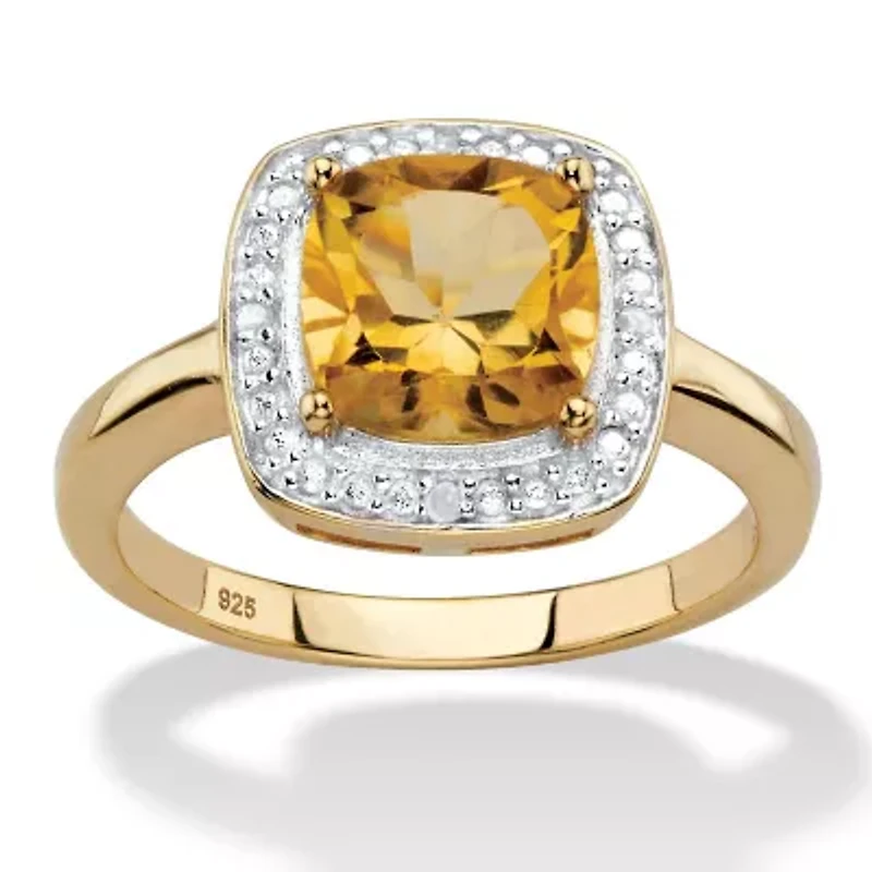 1.85 TCW Genuine Citrine Diamond Accent 14k Gold-plated Silver Halo Ring