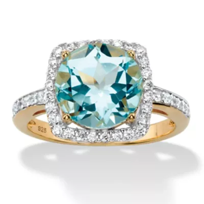 5.86 TCW Genuine Blue Topaz and CZ 14k Gold-plated Silver Halo Cocktail Ring