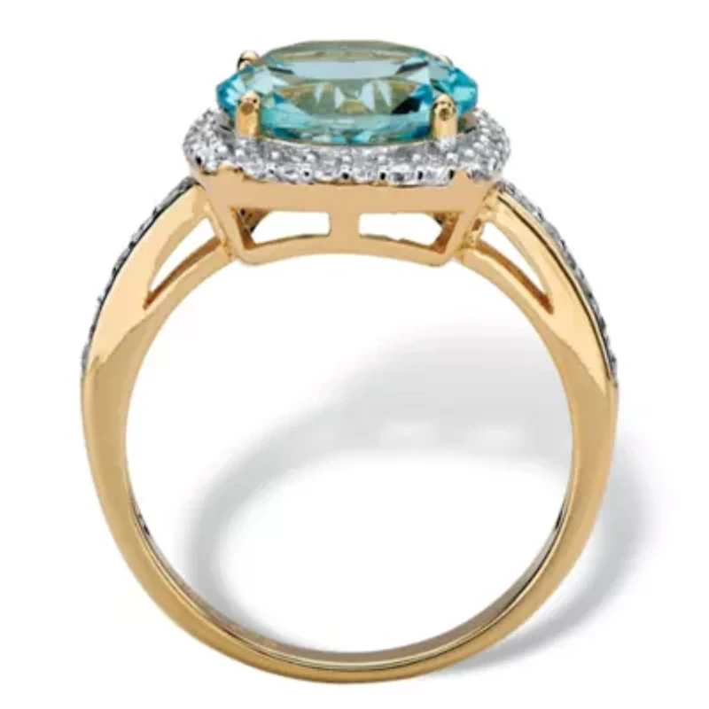 5.86 TCW Genuine Blue Topaz and CZ 14k Gold-plated Silver Halo Cocktail Ring
