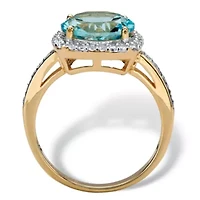 5.86 TCW Genuine Blue Topaz and CZ 14k Gold-plated Silver Halo Cocktail Ring