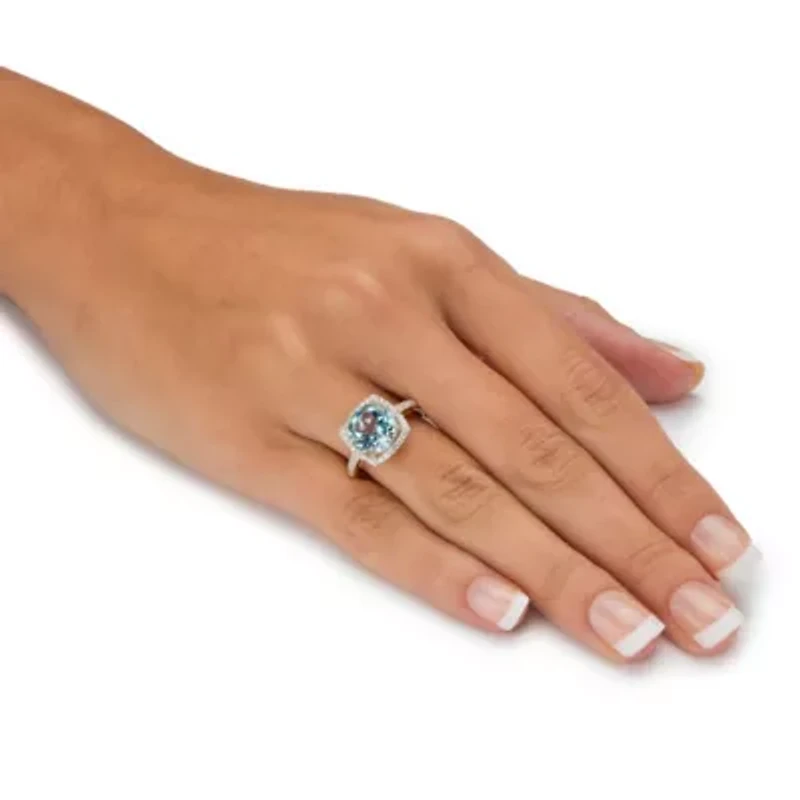 5.86 TCW Genuine Blue Topaz and CZ 14k Gold-plated Silver Halo Cocktail Ring