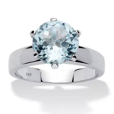3.80 TCW Round Genuine Blue Topaz Solitaire Ring .925 Sterling Silver