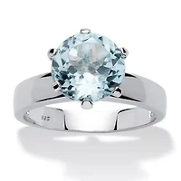 3.80 TCW Round Genuine Blue Topaz Solitaire Ring .925 Sterling Silver
