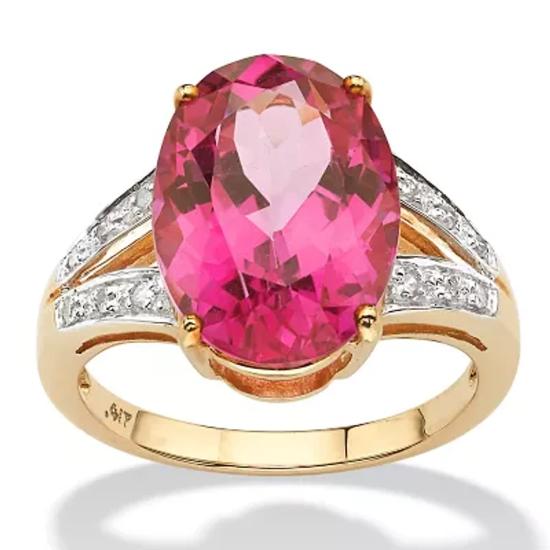 8.84 TCW Oval Cut Sunset-Rose Genuine Topaz Diamond Accent 10k Yellow Gold Ring