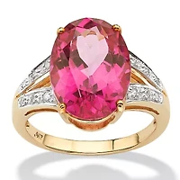 8.84 TCW Oval Cut Sunset-Rose Genuine Topaz Diamond Accent 10k Yellow Gold Ring