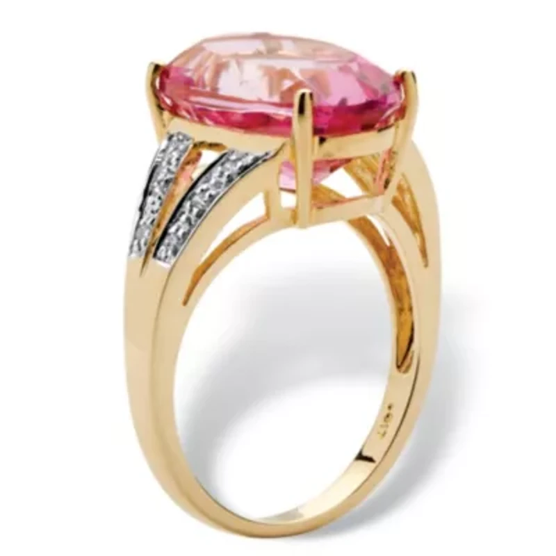 8.84 TCW Oval Cut Sunset-Rose Genuine Topaz Diamond Accent 10k Yellow Gold Ring