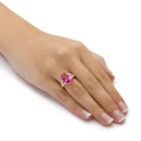 8.84 TCW Oval Cut Sunset-Rose Genuine Topaz Diamond Accent 10k Yellow Gold Ring