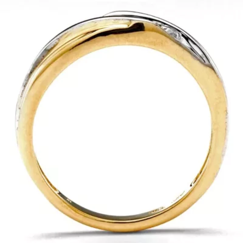 Men's 1/10 TCW Round Diamond Two-Tone 10k Gold Diagonal Wedding Band Ring