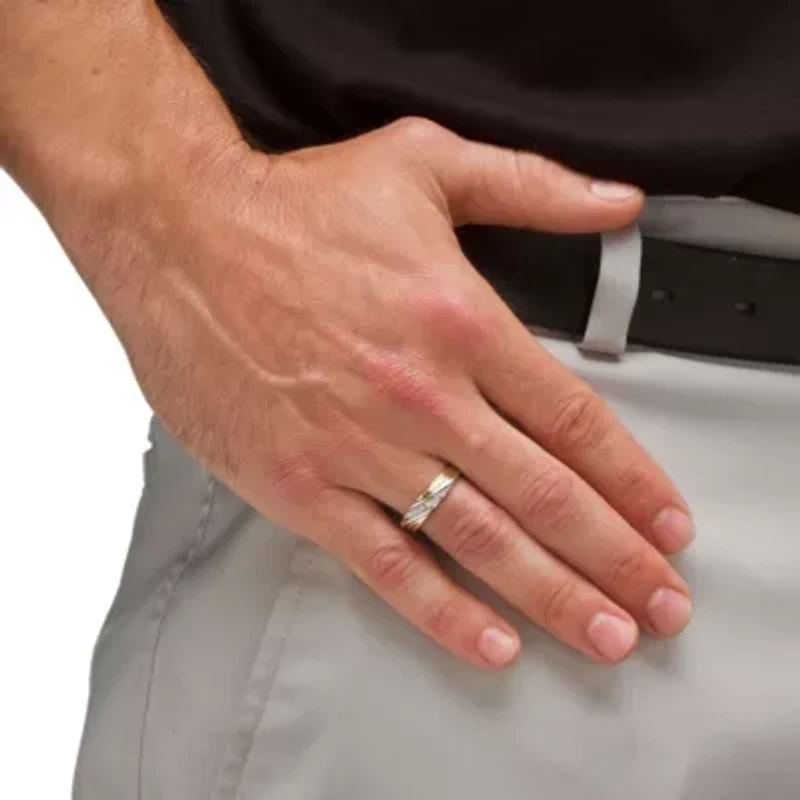 Men's 1/10 TCW Round Diamond Two-Tone 10k Gold Diagonal Wedding Band Ring