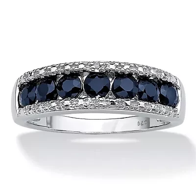 1.06 TCW Sapphire and Diamond Accent Ring Platinum-plated Sterling Silver