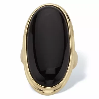 Oval-Shaped Genuine Onyx Yellow Gold-Plated Ring
