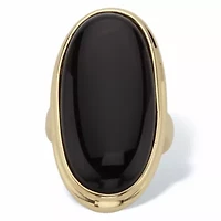 Oval-Shaped Genuine Onyx Yellow Gold-Plated Ring